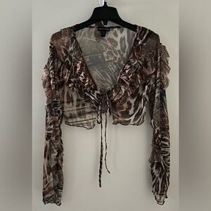 Brown Animal Print Mesh Tiered Tied Top by Pretty Little Things